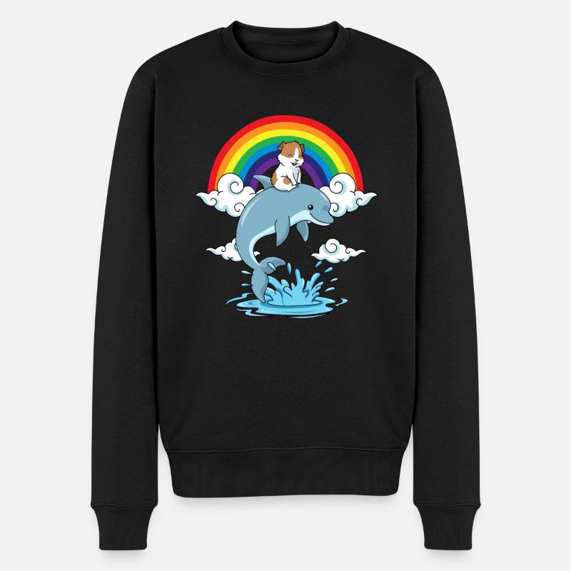 Meerschweinchen Regenbogen Geschenk Kinder Delfin - Männer Premium Bio Pullover - Schwarz