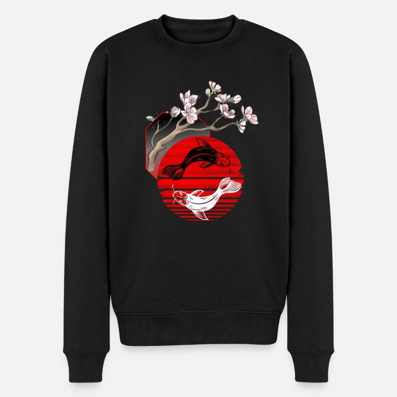 Koi Sakura Kirschblüte Yin Yang - Männer Premium Bio Pullover - Schwarz