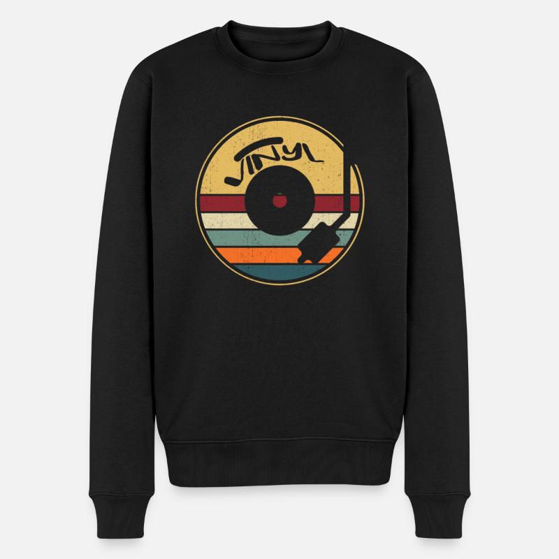 Retro Vinyl Schallplatte - Männer Premium Bio Pullover - Schwarz