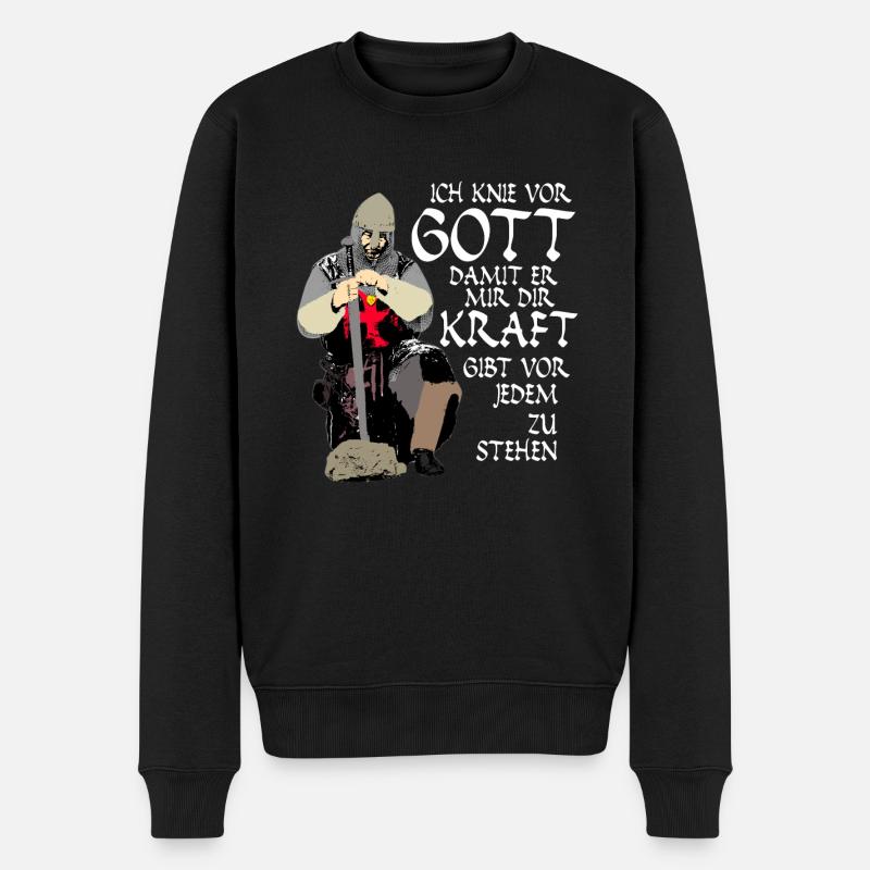 Mittelalter Kreuzritter Deus Vult Spruch - Männer Premium Bio Pullover - Schwarz