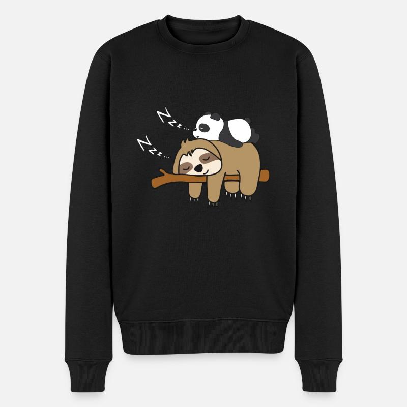 Panda Bär schläft auf Faultier Pandabär Chiller - Männer Premium Bio Pullover - Schwarz