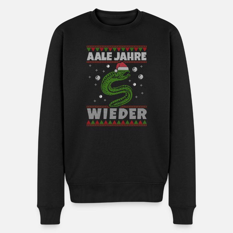 Weihnachten Angeln Angler Fischen Ugly Xmas - Männer Premium Bio Pullover - Schwarz