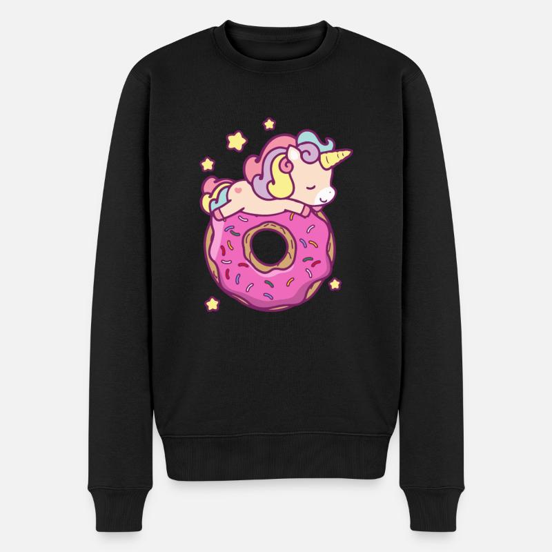 Nette Einhorn Donut Mädchen Kinder - Männer Premium Bio Pullover - Schwarz