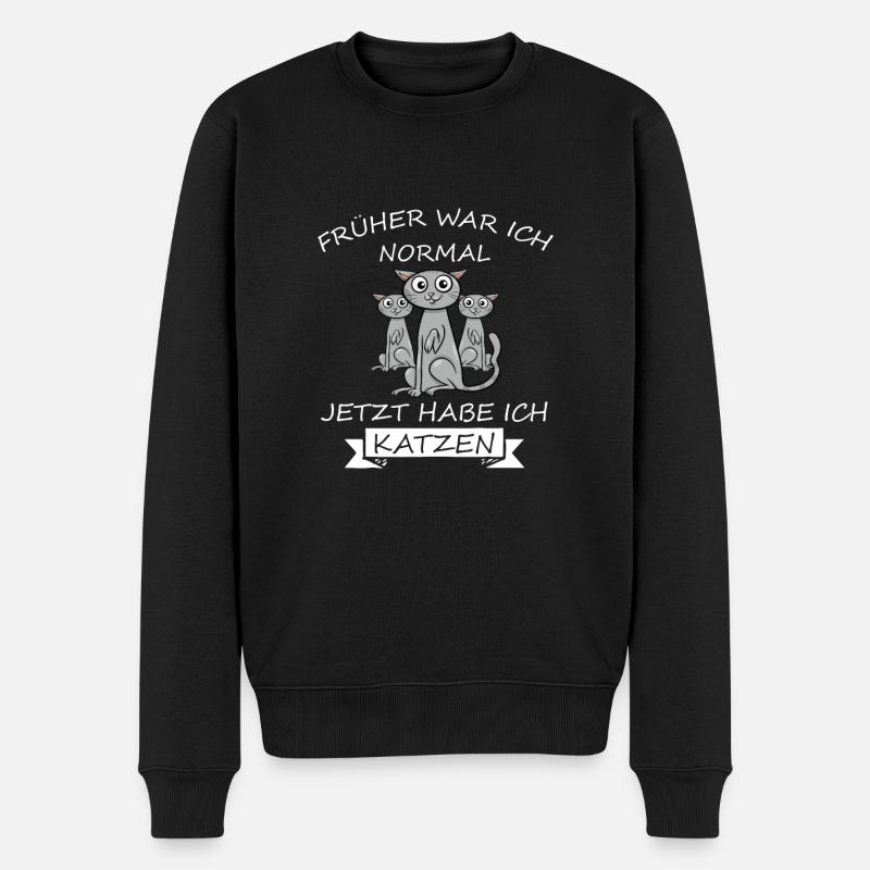 Früher war ich normal jetzt habe ich Katzen - Männer Premium Bio Pullover - Schwarz