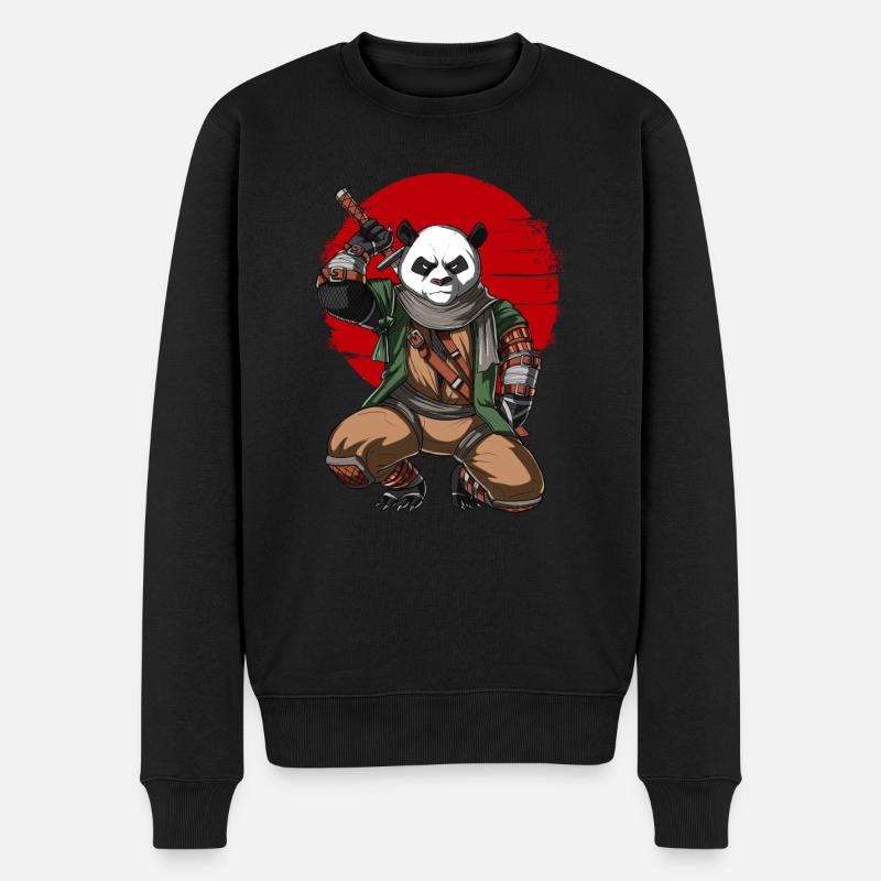 Panda Bär Ninja Samurai - Männer Premium Bio Pullover - Schwarz