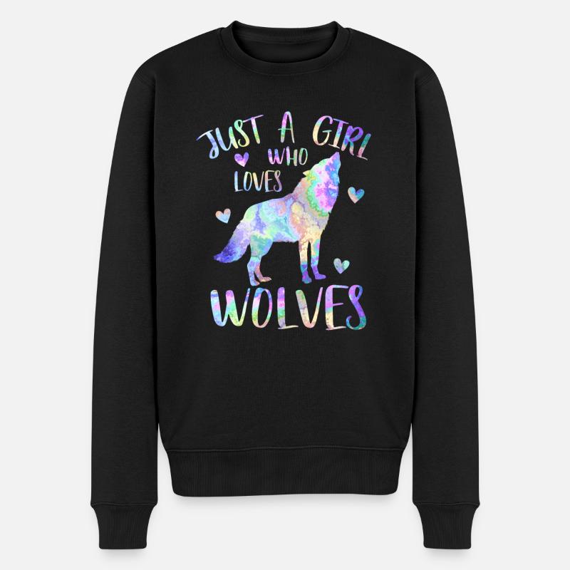 Nur ein Mädchen, das Wölfe liebt - Wolfsmädchen - Männer Premium Bio Pullover - Schwarz