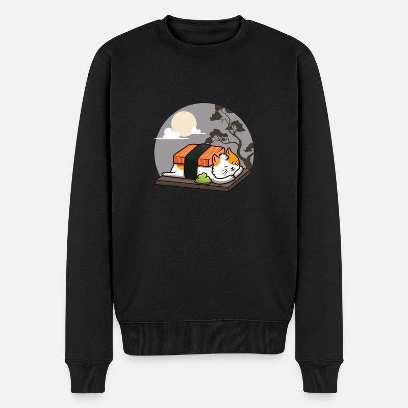Sushi Katze - Männer Premium Bio Pullover - Schwarz