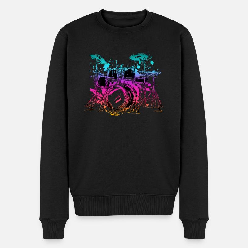 Schlagzeug Schlagzeuger Bunt Farbig - Männer Premium Bio Pullover - Schwarz