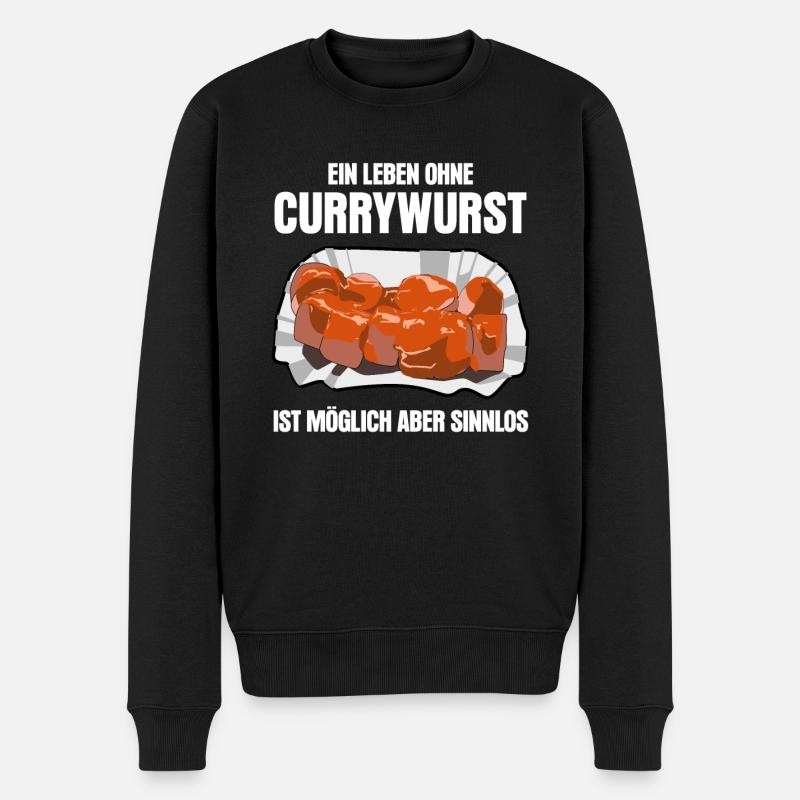 Currywurst lustiger Spruch mit Wurst - Männer Premium Bio Pullover - Schwarz