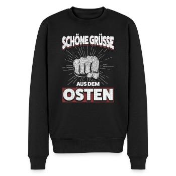 Starke Grüße aus dem Osten – Ostdeutsch und Stolz - Männer Premium Bio Pullover - Schwarz - Vorne - Nico (187cm)