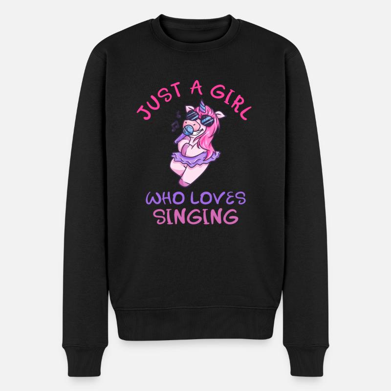 Just A Girl Who Loves Singing Einhorn - Männer Premium Bio Pullover - Schwarz