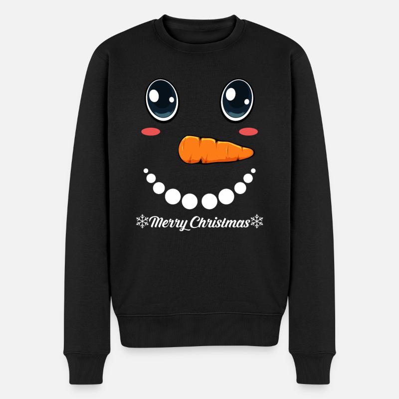 Schneemann Merry Christmas - Männer Premium Bio Pullover - Schwarz