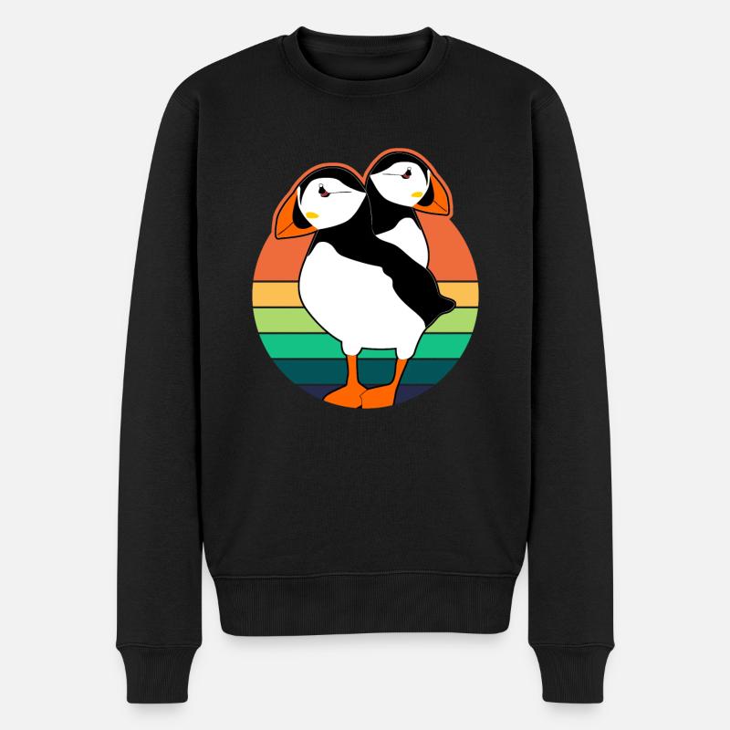 Puffin Papageientaucher Retro Vögel - Männer Premium Bio Pullover - Schwarz