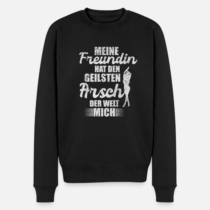 Meine Freundin geilsten Arsch der Welt - Spruch - Männer Premium Bio Pullover - Schwarz