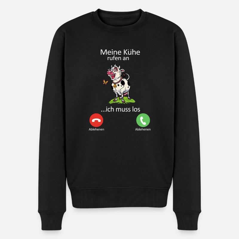 Meine Kuh ruft ich muss gehen - Männer Premium Bio Pullover - Schwarz