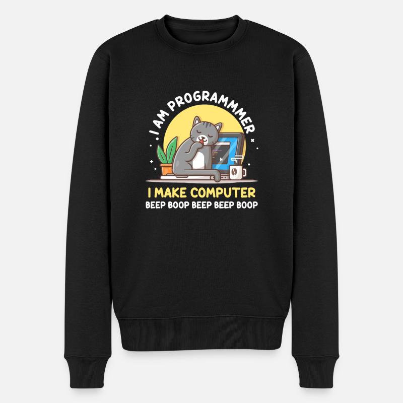 Cat Programmer Coder Developer Kitten Computer - Pull Premium bio Homme - noir