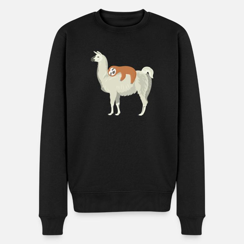Nettes & lustiges Faultier, das auf Lama schläft - Männer Premium Bio Pullover - Schwarz