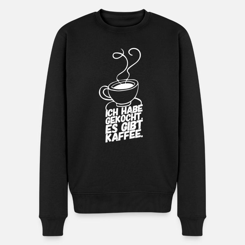 Kaffee Gekocht Sprüche - Männer Premium Bio Pullover - Schwarz