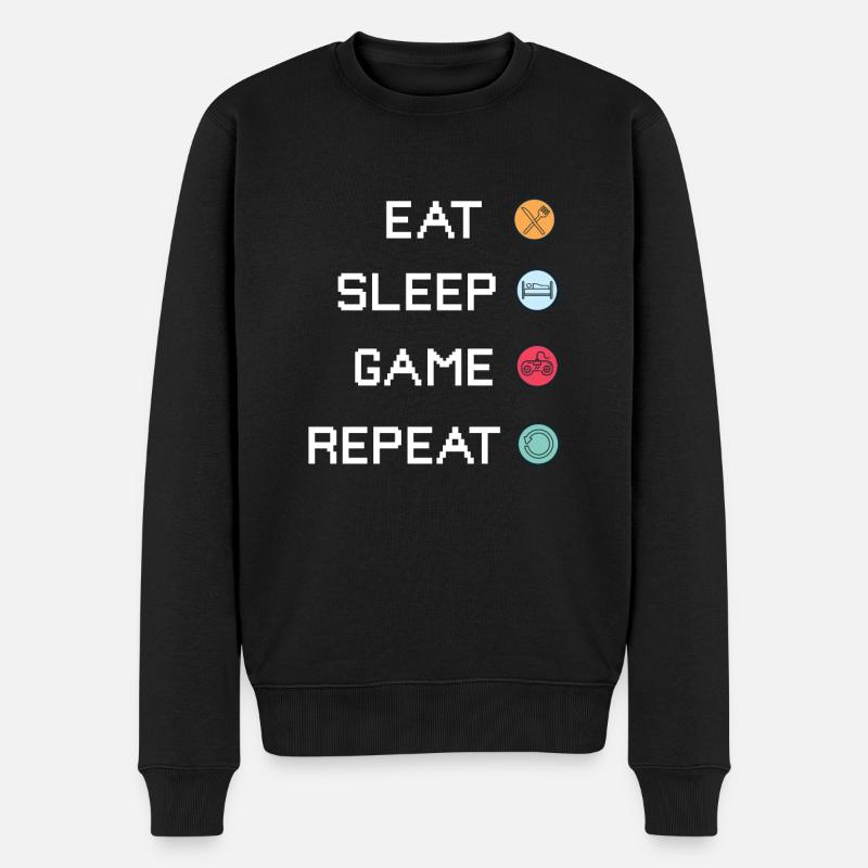 Eat Sleep Game Repeat - Gaming Zocken Videospiele - Männer Premium Bio Pullover - Schwarz
