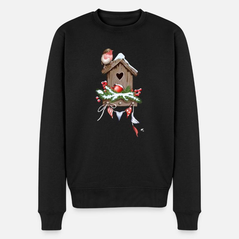 Festliches Vogelhäuschen Abbildung - Männer Premium Bio Pullover - Schwarz