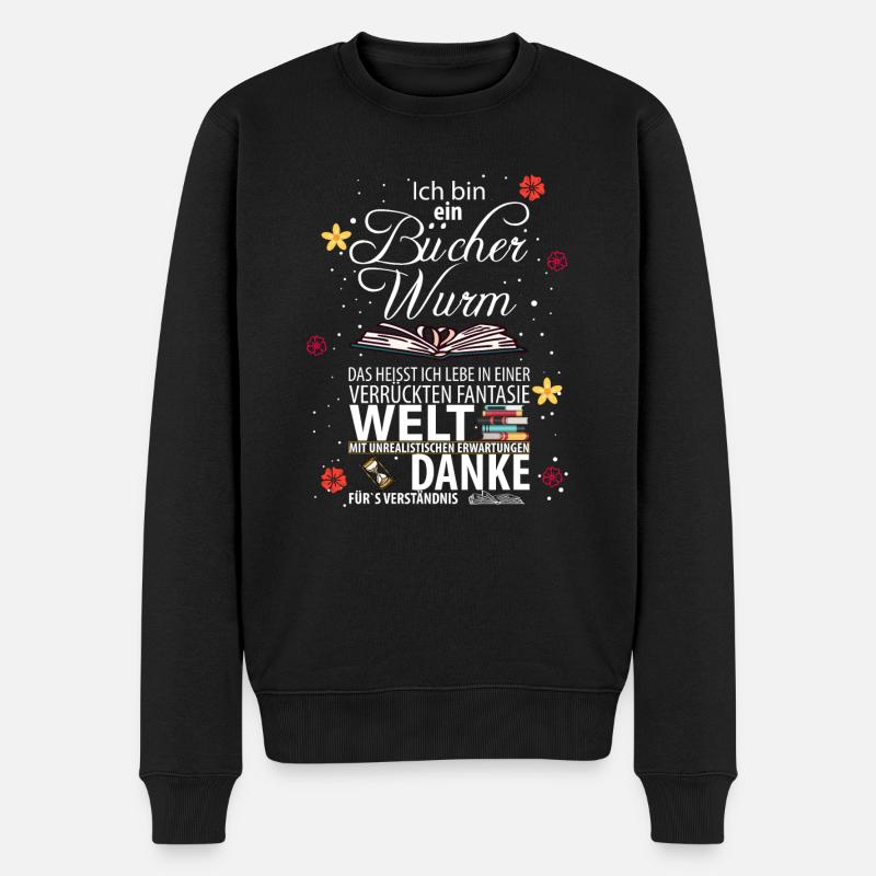 Bücherwurm - Männer Premium Bio Pullover - Schwarz
