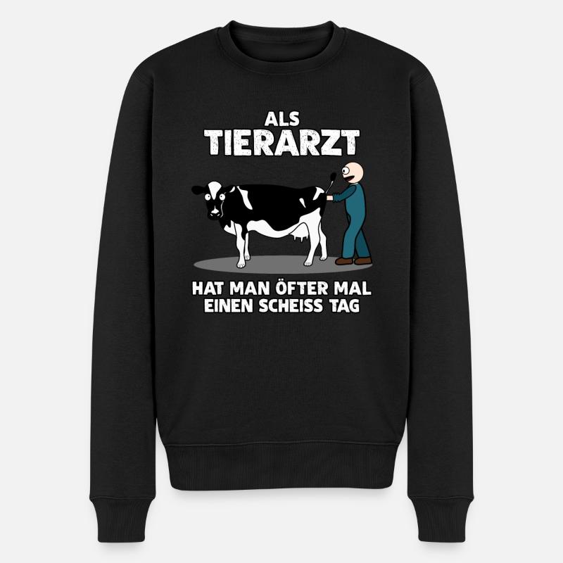 Tierarzt - lustiger Spruch Witz mit Kuh - Männer Premium Bio Pullover - Schwarz