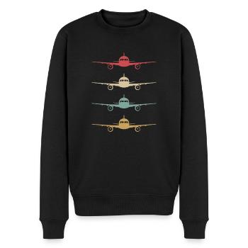 Vintage Pilot Flugzeug Passagierflugzeug Fliegen - Männer Premium Bio Pullover - Schwarz - Vorne - Nico (187cm)