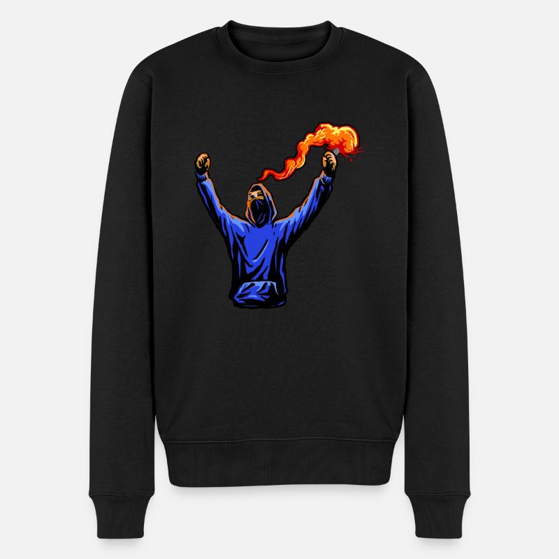 Fußball Ultra mit Pyrotechnik - Männer Premium Bio Pullover - Schwarz