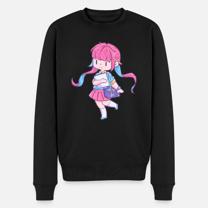 Mädchen Anime Skizze zeichnen - Männer Premium Bio Pullover - Schwarz