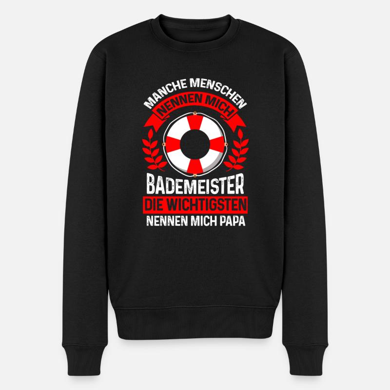 Bademeister Papa Schwimmbad Geschenk - Männer Premium Bio Pullover - Schwarz