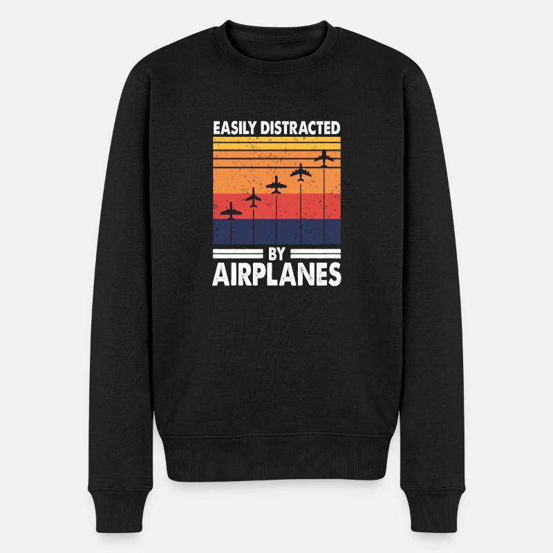 Easily Distracted By Airplanes Pilot Flugzeugliebe - Männer Premium Bio Pullover - Schwarz