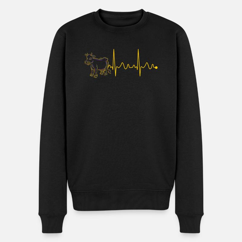 Kuh Herzschlag - Männer Premium Bio Pullover - Schwarz