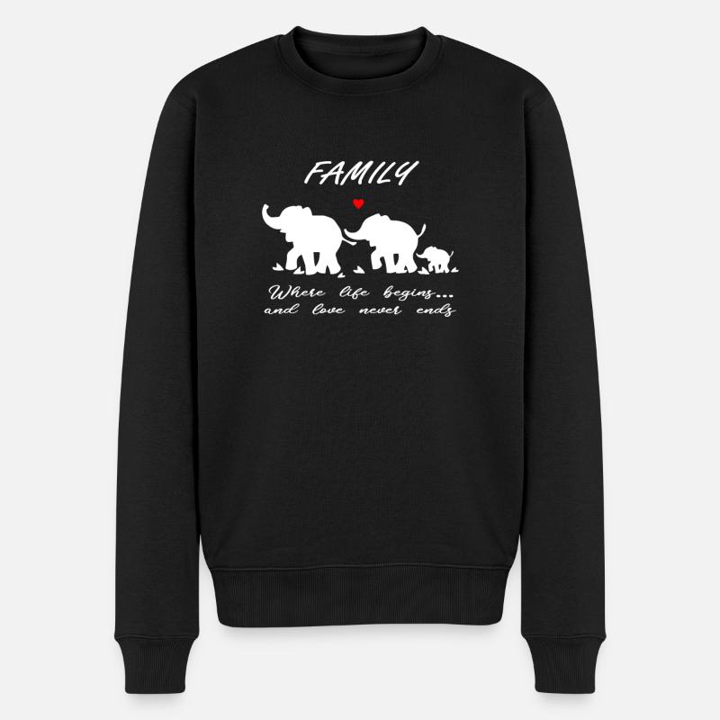 Elefanten Familie Geschenk - Männer Premium Bio Pullover - Schwarz