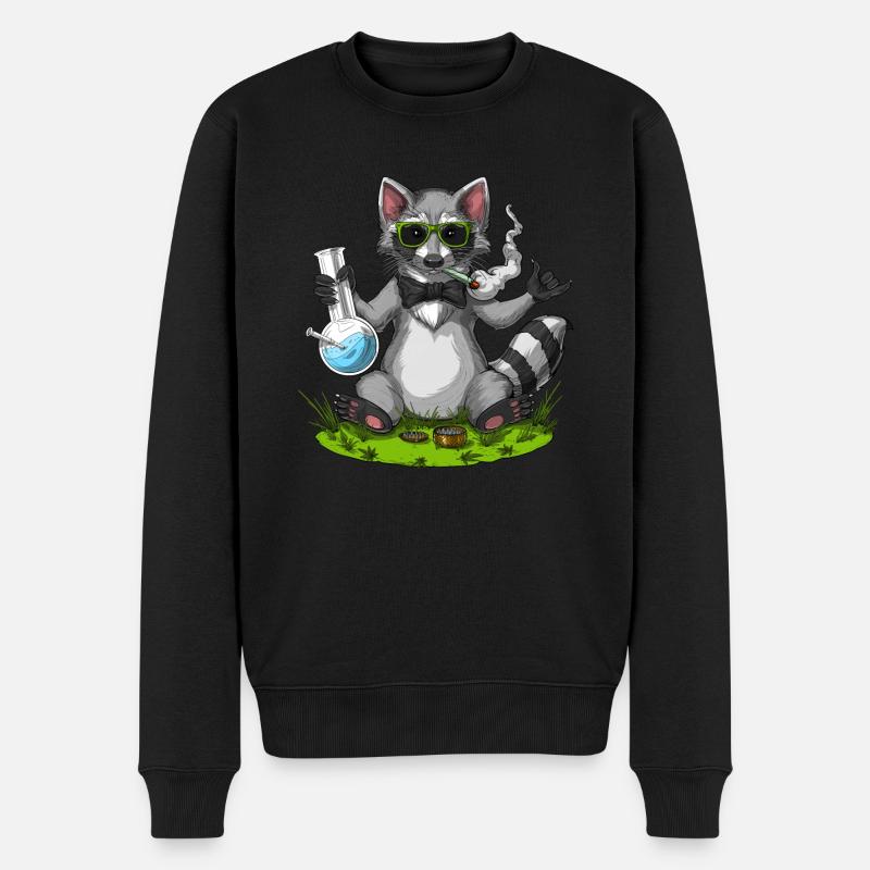 Waschbär Stoner - Männer Premium Bio Pullover - Schwarz