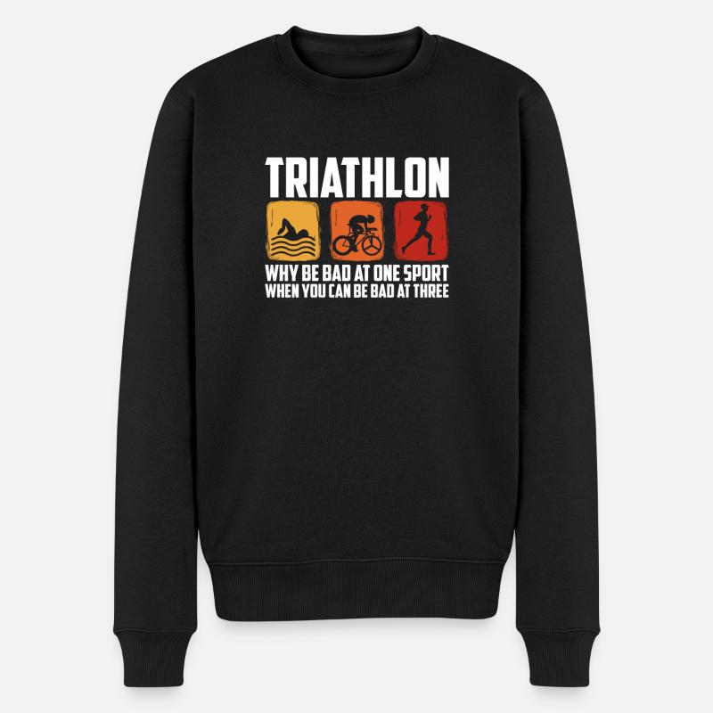 Why be bad at one sport, Triathlon und Triathleten - Männer Premium Bio Pullover - Schwarz