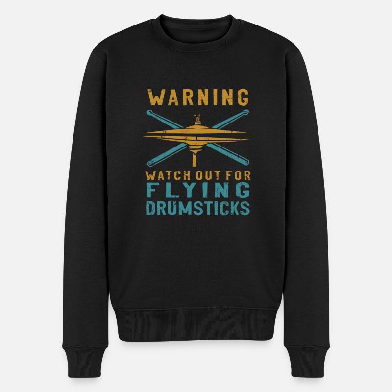 Warning Watch out for flying drumsticks... Drummer - Männer Premium Bio Pullover - Schwarz