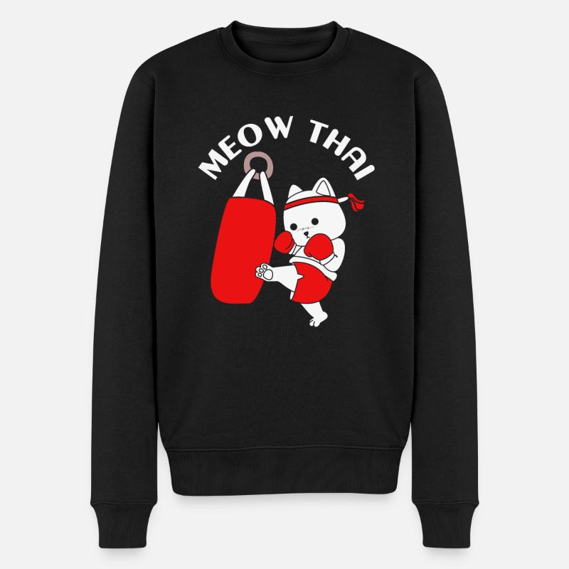 Thai Boxing Katze - Männer Premium Bio Pullover - Schwarz