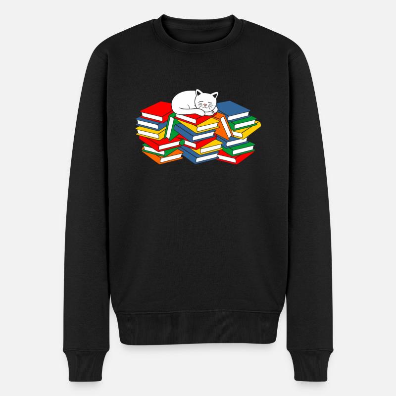 Bücher Katze - Männer Premium Bio Pullover - Schwarz