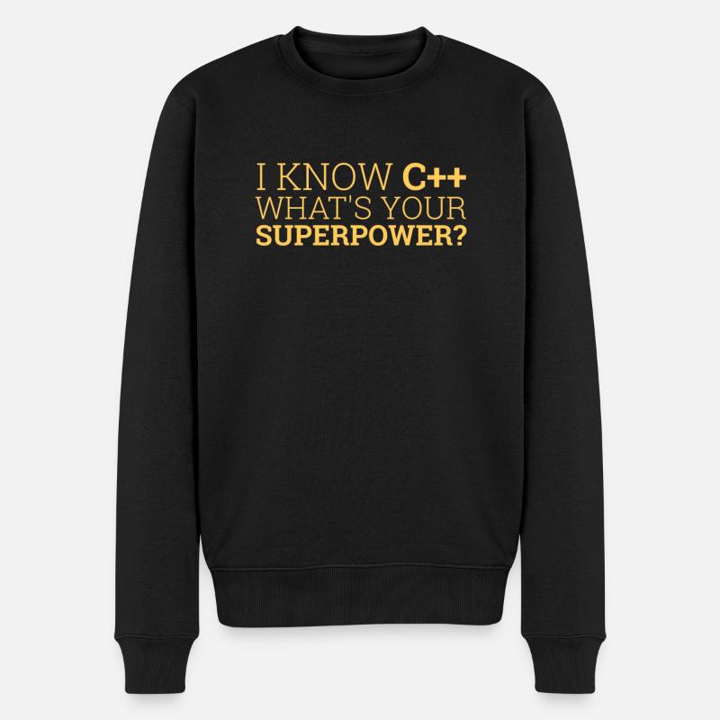 "I Know C++" | Superpower, Programmierer - Männer Premium Bio Pullover - Schwarz
