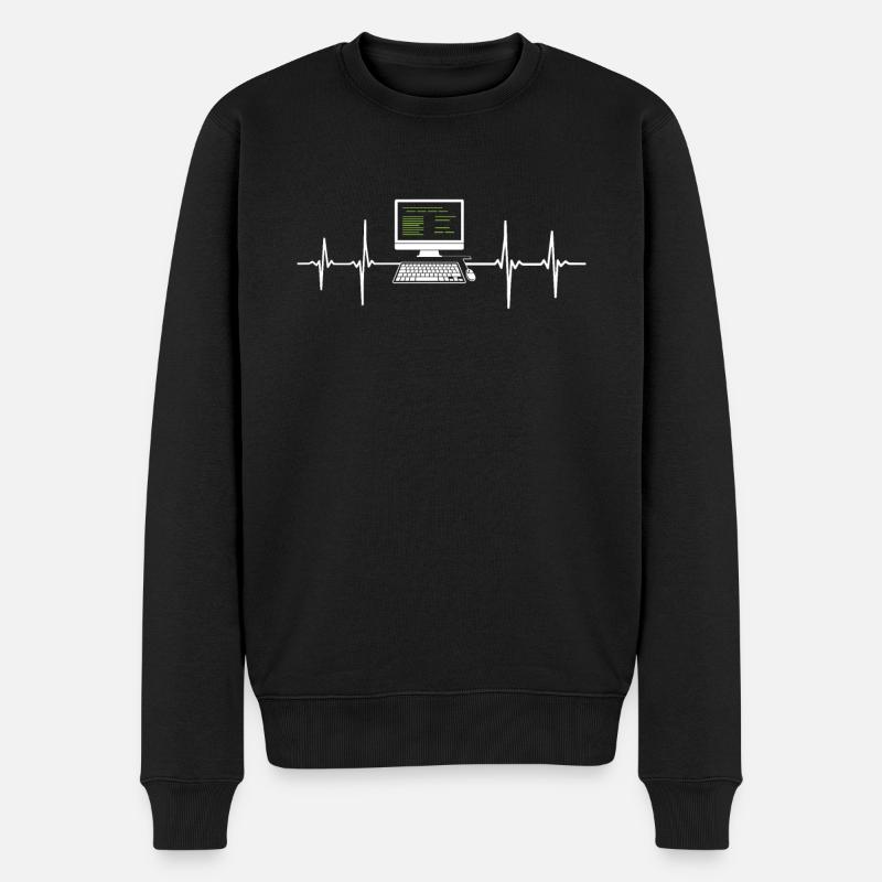 Programmierer EKG Herzschlag Computer Desktop - Männer Premium Bio Pullover - Schwarz