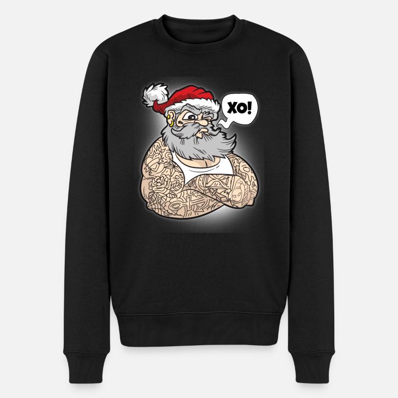 Weihnachtsmann mit Tattoos - Männer Premium Bio Pullover - Schwarz