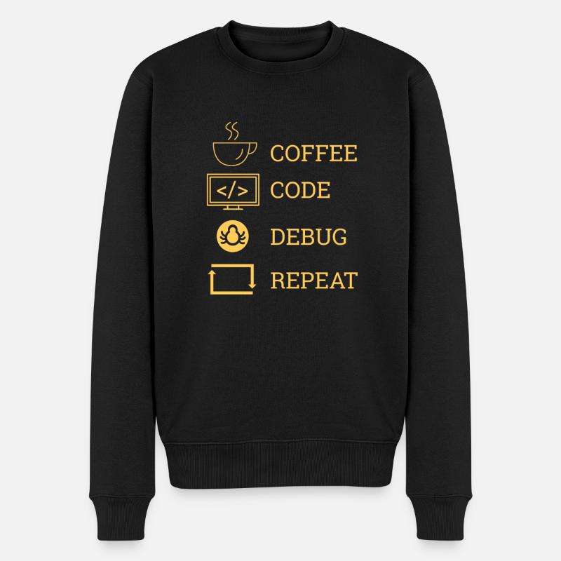 "Coffee Code Debug Repeat" | Programmierer - Männer Premium Bio Pullover - Schwarz