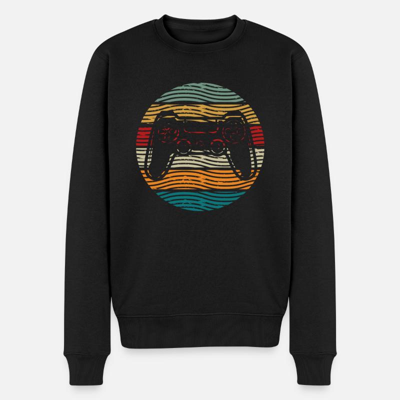 Vintage Retro Video Gamer Sunset Controller Gaming - Männer Premium Bio Pullover - Schwarz