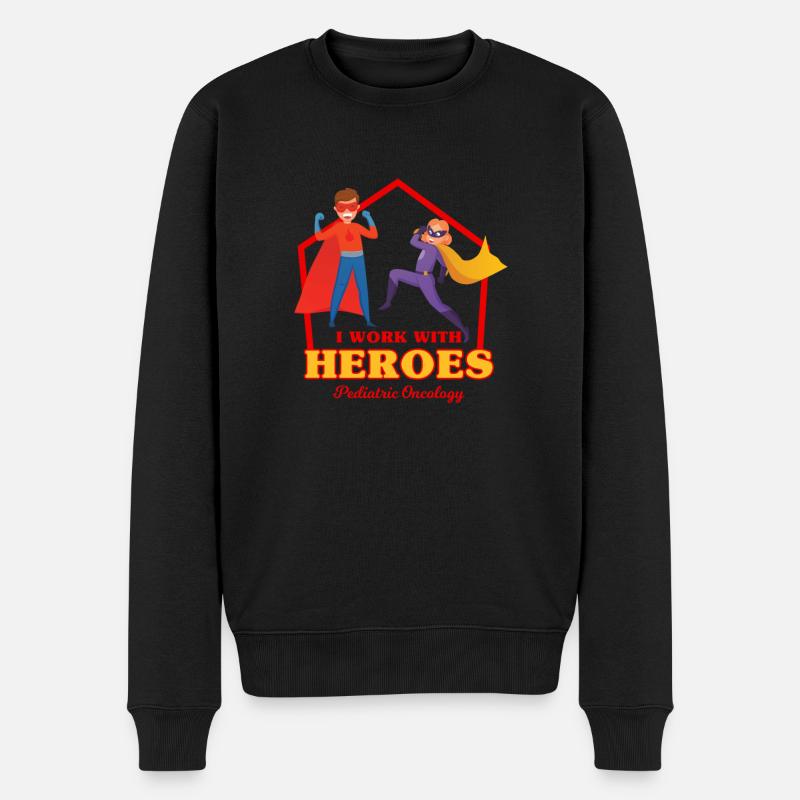 Ich arbeite mit Heros Pediatric Oncology Doctor Gift - Männer Premium Bio Pullover - Schwarz