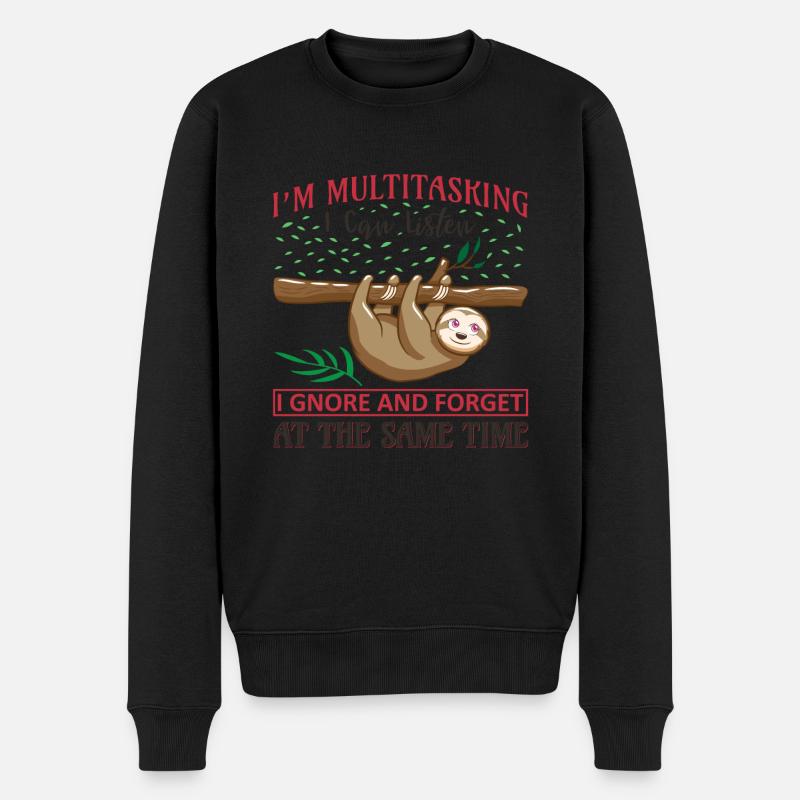 Faultier Sloth witziger Spruch - Männer Premium Bio Pullover - Schwarz