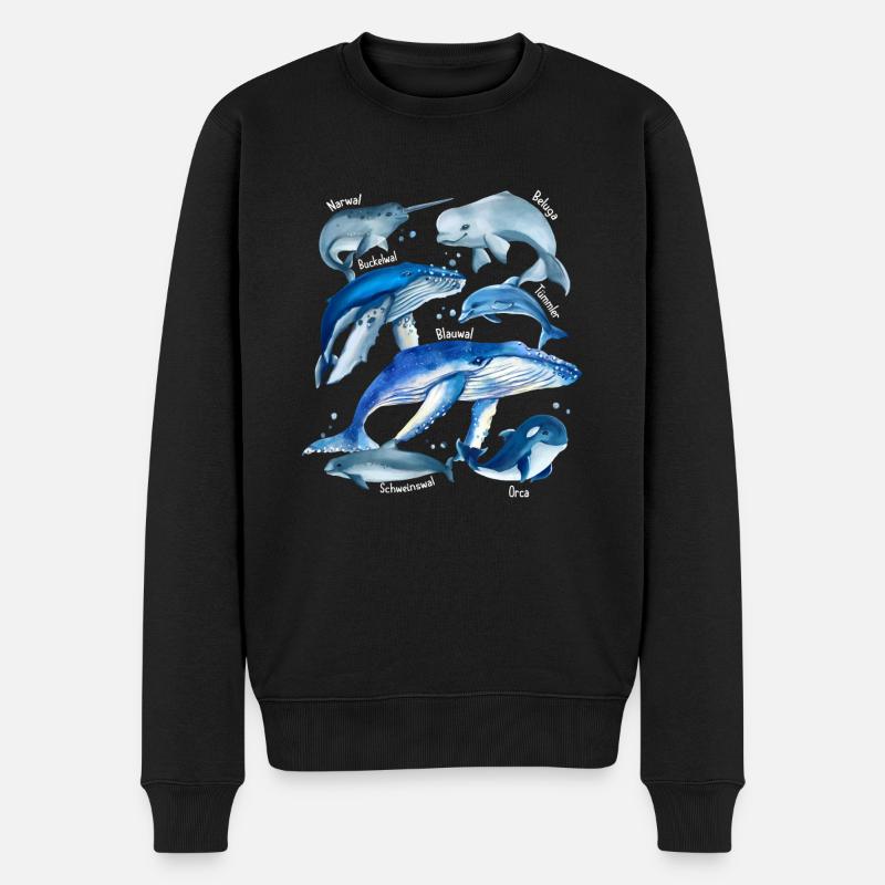 Walarten Verschiedene Wale Blauwal Orca Narwal Bel - Männer Premium Bio Pullover - Schwarz