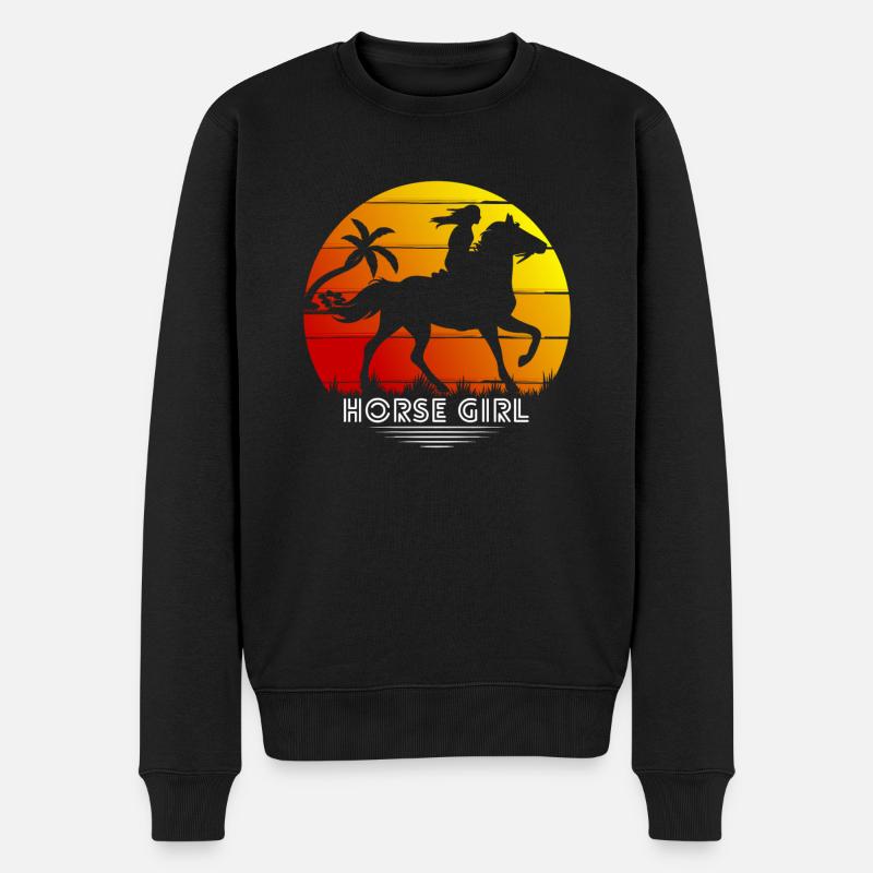 Mädchen reitet am Strand beim Sonnenuntergang - Männer Premium Bio Pullover - Schwarz