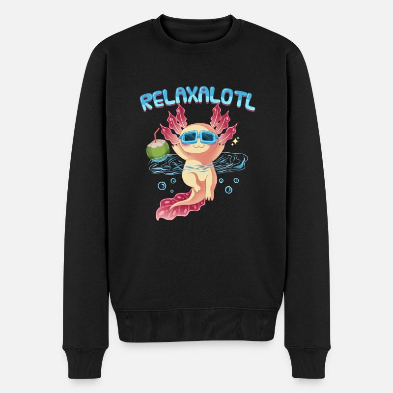 Relaxalotl Axolotl Urlaub Strand Schwimmen - Männer Premium Bio Pullover - Schwarz