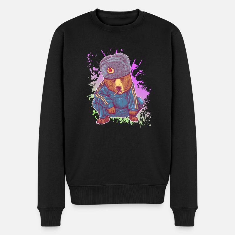 Lustiger sibirischer Bär beim russischen Squat - Männer Premium Bio Pullover - Schwarz