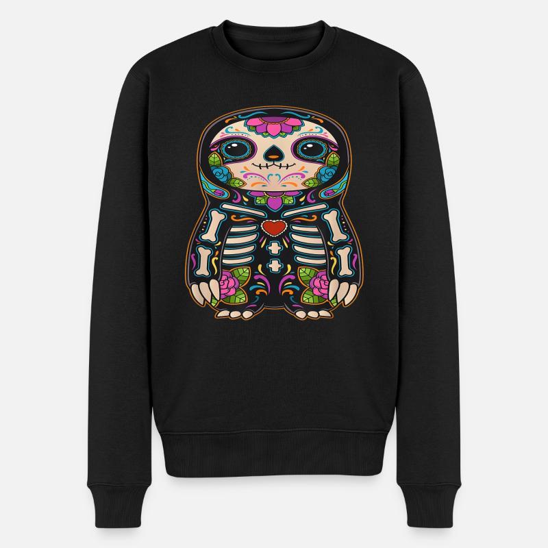 Faultier Dia de los Muertos Zuckerschädel - Männer Premium Bio Pullover - Schwarz